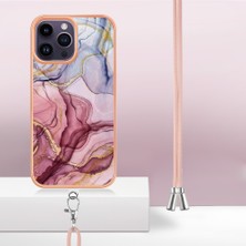 Eabhulie iPhone 15 Pro Max Için Desen Hibrit Çapraz Askı Kordon Telefon Kılıfı - Rose (Yurt Dışından)