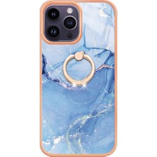 Eabhulie iPhone 15 Pro Max Için Halka Tutucu ile Desen Sert Arka Tpu Tampon Telefon Kılıfı - Mavi (Yurt Dışından)