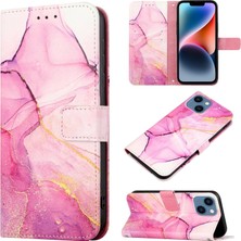 Eabhulie iPhone 15 Için Mermer Desenli Pu Deri Cüzdan Telefon Kılıfı - Hot Pink (Yurt Dışından)