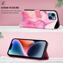 Eabhulie iPhone 15 Için Mermer Desenli Pu Deri Cüzdan Telefon Kılıfı - Hot Pink (Yurt Dışından)