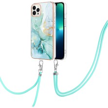 Eabhulie iPhone 15 Pro Için Crossbody Askı Ipi Mermer Desenli Telefon Kılıfı - Yeşil (Yurt Dışından)