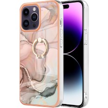 Eabhulie iPhone 15 Pro Max Için Halka Tutucu ile Desen Sert Arka Tpu Tampon Telefon Kılıfı - Rose Gold (Yurt Dışından)