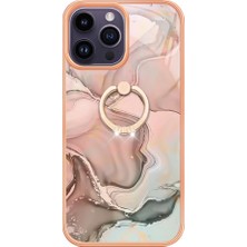 Eabhulie iPhone 15 Pro Max Için Halka Tutucu ile Desen Sert Arka Tpu Tampon Telefon Kılıfı - Rose Gold (Yurt Dışından)