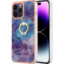 Eabhulie iPhone 15 Pro Için Halka Tutucu ile Desen Sert Arka Tpu Tampon Telefon Kılıfı - Mor (Yurt Dışından)