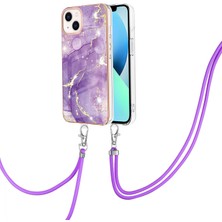 Eabhulie iPhone 15 Plus Için Crossbody Askı Ipi Mermer Desenli Telefon Kılıfı - Mor (Yurt Dışından)