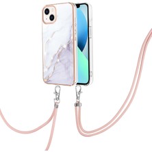 Eabhulie iPhone 15 Plus Için Crossbody Askı Ipi Mermer Desenli Telefon Kılıfı - Beyaz (Yurt Dışından)