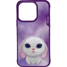 Nimmy Big Eyes iPhone 15 Uyumlu | 3D Göz Gerçek Nakış İşlemeli Kabartmalı Tasarım Mor Tavşan Kılıf