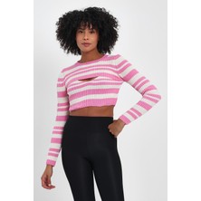 Alexander Gardi Pencere Detaylı Pembe Crop Kazak (A92372-S)