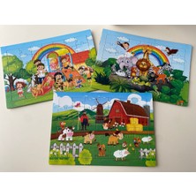 Yıldız Puzzle 3 Adet 42 Parça Orta Boy Çocuk Egitici Arkası Boyamalı Yapboz