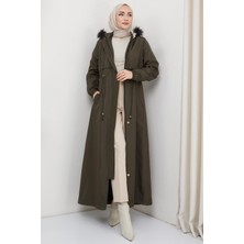 Hafsa Mina İçi Kürklü Tam Boy Bondit Mont Haki HM2331