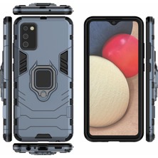 Samsung Galaxy A02S (164.2X75.9X9.1MM) Sert Plastik Yumuşak Tpu Kenar Koruyucu Kasa Parmak Yüzük Tutucu Kickstand Back Cover-Blue (Yurt Dışından)