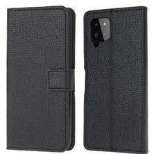 Folio Flip Litchi Doku Deri Deri Cüzdan Tasarım Samsung Galaxy A22 4g (Ab Versiyonu) Için Koruyucu Kasa (Yurt Dışından)