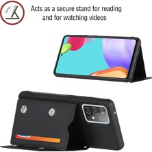 Seashell Digital Samsung Galaxy A52 4G/5G/A52S 5G/A52S Için Omuz Kayışı ile Pürüzsüz Deri Kart Tutucu Tasarım Telefon Stand Kılıfı (Yurt Dışından)