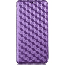 Seashell Digital Samsung Galaxy A02S/A03S (164.2 x 75.9 x 9.1mm) Pu Deri Kasa Eşkenar Dörtgen, Basılı Manyetik Kapanma Telefon Kapağı Stand Cüzdan-Mor (Yurt Dışından)