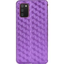 Seashell Digital Samsung Galaxy A02S/A03S (164.2 x 75.9 x 9.1mm) Pu Deri Kasa Eşkenar Dörtgen, Basılı Manyetik Kapanma Telefon Kapağı Stand Cüzdan-Mor (Yurt Dışından)