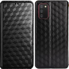 Seashell Digital Samsung Galaxy A02S/A03S (164.2 x 75.9 x 9.1mm) Pu Deri Kasa Eşkenar Dörtgen, Basılı Manyetik Kapatma Telefon Kapağı Stand Cüzdan-Siyah (Yurt Dışından)