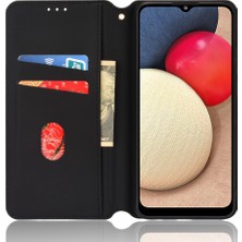 Seashell Digital Samsung Galaxy A02S/A03S (164.2 x 75.9 x 9.1mm) Pu Deri Kasa Eşkenar Dörtgen, Basılı Manyetik Kapatma Telefon Kapağı Stand Cüzdan-Siyah (Yurt Dışından)