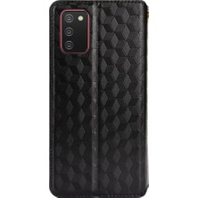 Seashell Digital Samsung Galaxy A02S/A03S (164.2 x 75.9 x 9.1mm) Pu Deri Kasa Eşkenar Dörtgen, Basılı Manyetik Kapatma Telefon Kapağı Stand Cüzdan-Siyah (Yurt Dışından)