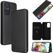 Seashell Digital Samsung Galaxy A72 5g Deri Telefon Kılıfı Karbon Fiber Flip Kapak Kart Tutucu ile Otomatik Ahmorbed Kapak Kılıf Black (Yurt Dışından)