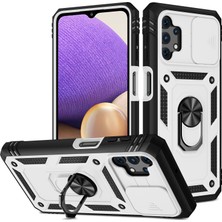 Seashell Digital Slayt Kamera Koruyucusu Pc+Tpu Telefon Kılıfı Kickstand ve Samsung Galaxy A32 5G/M32 5g-Beyaz/siyah (Yurt Dışından)