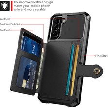 Samsung Galaxy S21+5G-BLACK Için Kart Tutucu [yerleşik Manyetik Tabaka] ile Kickstand Deri Kaplı Tpu Koruyucu Kapağı (Yurt Dışından)