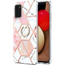 Seashell Digital Mermer Desen 2.0mm Imd Iml Elektrokaplama Tpu Telefon Kasa Parmak Yüzük Kickstand Shell Kapak Samsung Galaxy A02S (166.5X75.9X9.2MM) -Pink/beyaz (Yurt Dışından)