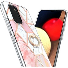 Seashell Digital Mermer Desen 2.0mm Imd Iml Elektrokaplama Tpu Telefon Kasa Parmak Yüzük Kickstand Shell Kapak Samsung Galaxy A02S (166.5X75.9X9.2MM) -Pink/beyaz (Yurt Dışından)