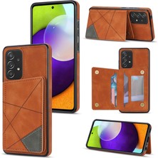 Seashell Digital Samsung Galaxy A52 4G/5G/A52S Için 5g Hat Çizgi Ekleme Iyi Korumalı Kart Cep Kickstand Fonksiyonu Pu Deri Telefon Kapağı Case-Brown (Yurt Dışından)