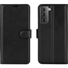 Litchi Doku Deri Telefon Koruyucu Kapak Samsung Galaxy S21+5G-BLACK Için Cüzdan Stand Tasarımı (Yurt Dışından)