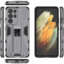 Seashell Digital Samsung Galaxy S21 Ultra 5g-Grey Için Kickstand ile Shockproof Pc+Tpu Combo Protector Telefon Kabuğu (Yurt Dışından)