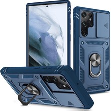 Seashell Digital Samsung Galaxy S22 Ultra 5g Telefon Kılıfı Sabit Pc+Dönen Tutucu Kickstand ve Camera Lens Koruyucu Sapfire/safir ile Esnek Tpu Koruyucu Kapak (Yurt Dışından)