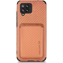 Seashell Digital Samsung Galaxy A22 4g (Ab Versiyonu) Şok Geçirmez Telefon Kasası Karbon Fiber Doku, Çıkarılabilir Manyetik Kart Tutucu-Kahverengi ile Koruyucu Telefon Kapağı (Yurt Dışından)