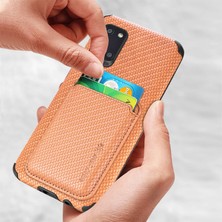 Seashell Digital Samsung Galaxy A22 4g (Ab Versiyonu) Şok Geçirmez Telefon Kasası Karbon Fiber Doku, Çıkarılabilir Manyetik Kart Tutucu-Kahverengi ile Koruyucu Telefon Kapağı (Yurt Dışından)