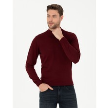 Pierre Cardin Erkek Kırmızı Slim Fit Yarım Balıkçı Yaka Yün Karışımlı Basic Triko Kazak 50270055-VR030