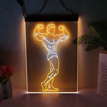 Ganbao Beyaz ve Turuncu 20X30CM Fitness Kulübü Spor Salonu Ev Formda Tutun Adam 2 Renkli Ekran LED Neon Burcu Ev Dekor Yeni Yıl Duvar Düğün Yatak Odası 3D Gece Lambası (Yurt Dışından)