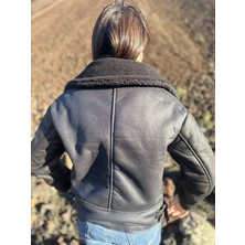 ARV Moda Içi Suni Kürklü Suni Süet Crop Biker Ceket