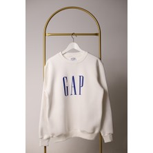 Lolipop Kids Store Beyaz Gap Baskılı Unisex Yetişkin Sweatshirt