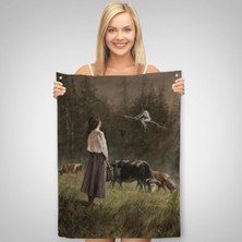 Ne Verelim Size Süpürgeli Cadıya Özenen Kız Dekoratif Duvar Örtüsü - Halısı -6185