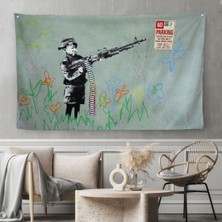 Ne Verelim Size Bansky'nin Makineli Tüfekli Çocuk Isimli Eseri Kanvas Duvar Örtüsü-Halısı, No PARKING-5008