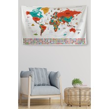 Ne Verelim Size Duvar Örtüsü  Bayrak Detaylı Türkçe Güncel Dünya Haritası Kanvas Duvar HALISI-4048
