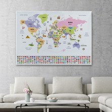 Ne Verelim Size Türkçe Dünya Haritası Ülke Bayrak ve Başkentli Kanvas Tablo 1924