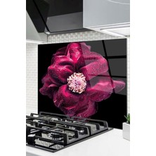 Cam Ocak Arkası Koruyucu Ankastre Arkası Koruyucu | Pembe Çiçek