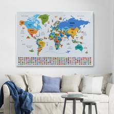 Ne Verelim Size Türkçe Dünya Haritası Ülke Bayrak ve Başkentli Kanvas Tablo 1966