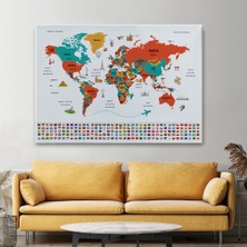 Ne Verelim Size Türkçe Dünya Haritası Ülke Bayrak ve Başkentli Kanvas Tablo 1922