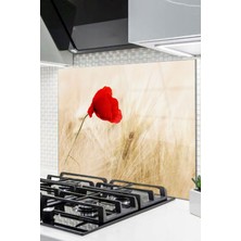 Cam Ocak Arkası Koruyucu Ankastre Arkası Koruyucu | Kırmızı Çiçek