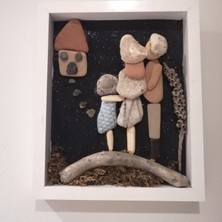 S-Naf Art Özel Tasarım Çakıl Taşı Tablo Aile Temalı Pebble Art