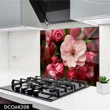 Cam Ocak Arkası Koruyucu | Pembe Beyaz Çiçek