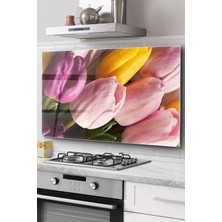 Ocak Arkası Cam Koruyucu Tezgah Ankastre Arkası Koruyucu |lale Desenli