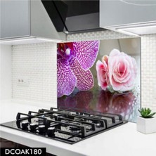 Cam Ocak Arkası Koruyucu | Çiçek Desenli