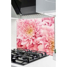 Cam Ocak Arkası Koruyucu Ankastre Arkası Koruyucu | Pembe Çiçek